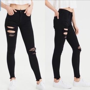 High Waisted Black Ripped Jean